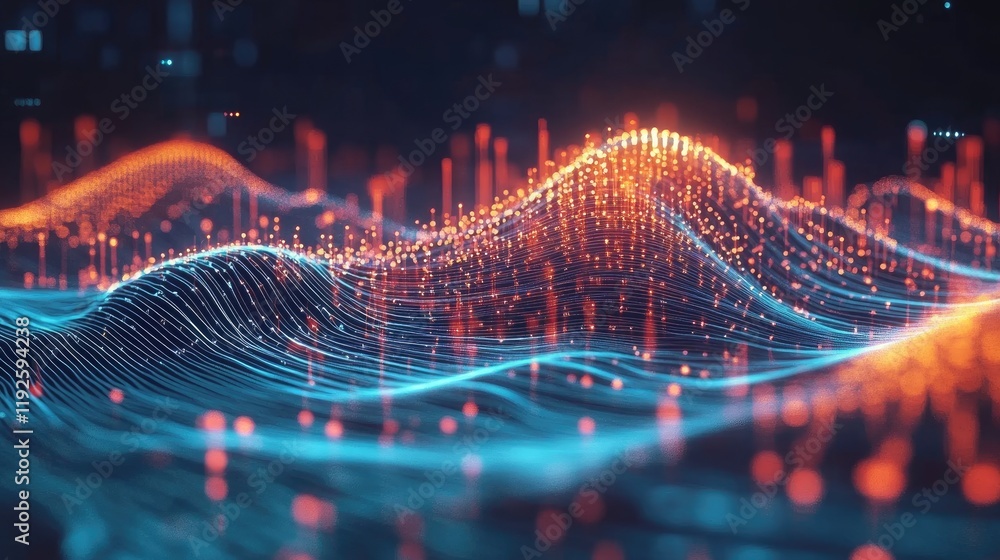 Poster electronic circuit visualization digital waves and data transmission technology abstract background