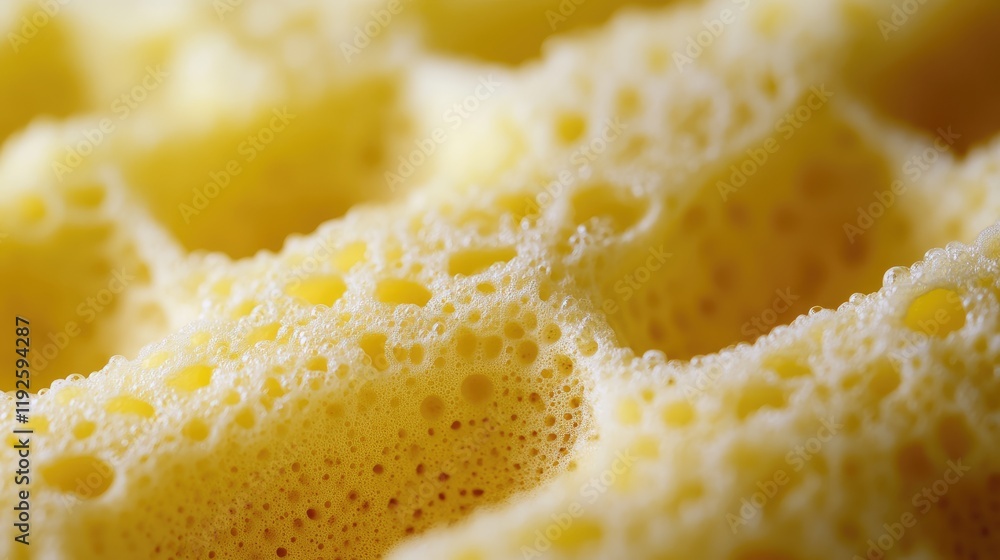 Poster Detailed macro view of yellow sponge texture highlighting porous surface and intricate patterns ideal for design and scientific uses