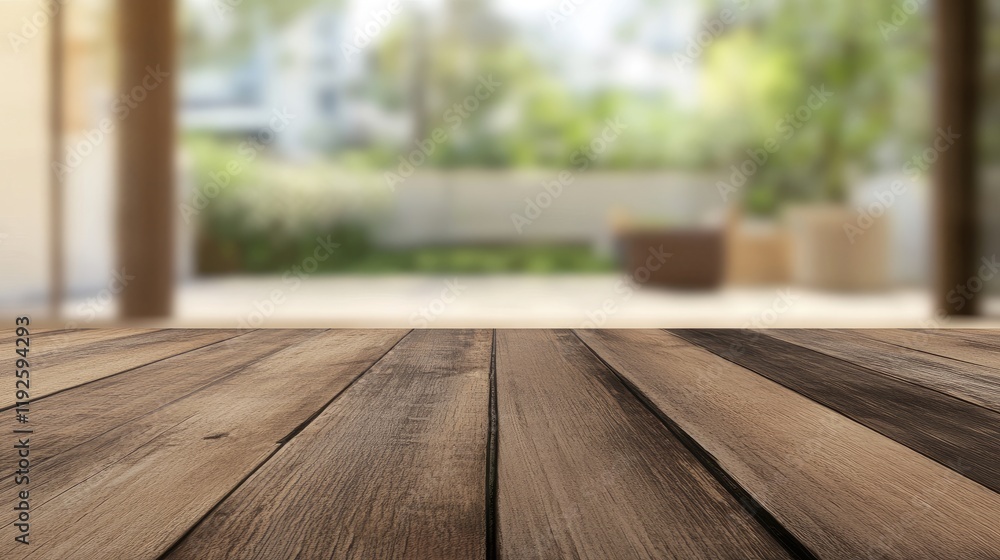 Poster wooden table surface with blurred office background ideal for product display and marketing high res