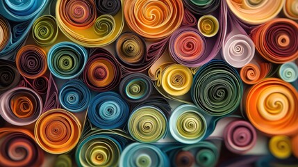 Fototapeta premium Colorful quilled paper art showcasing vibrant spirals and intricate swirls highlighting creativity and meticulous craftsmanship.