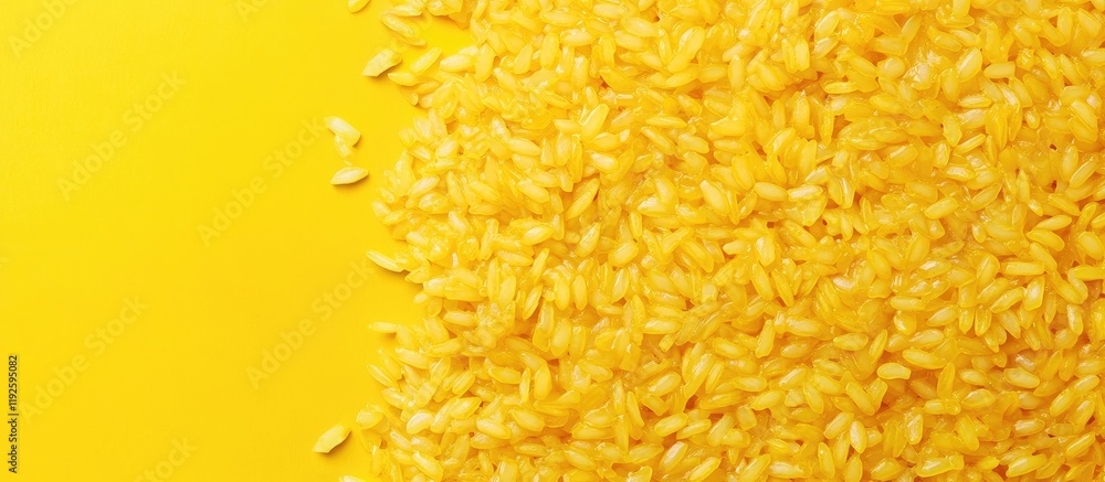 Fototapete vibrant yellow saffron risotto close up with ample empty space for customizable text or branding use