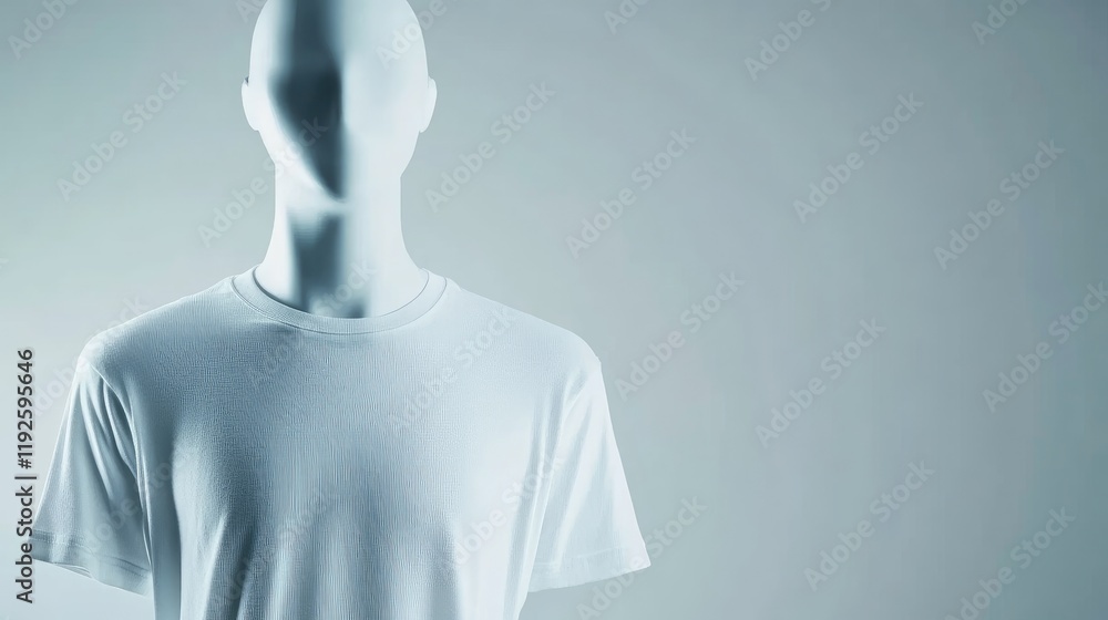 Poster stylish white mannequin displaying a plain shirt with ample empty space for customizable text or des