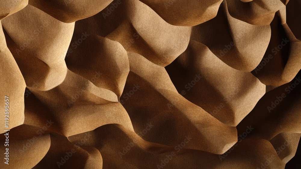Aufkleber Brown crumpled paper texture creating an abstract background with layered shadows and highlights for artistic and design projects