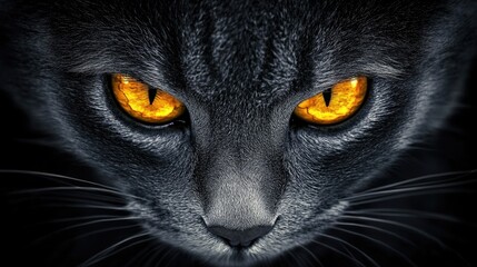 Majestic tabby cat with intense golden eyes showcasing a focused expression against a dark background highlighting its striking features