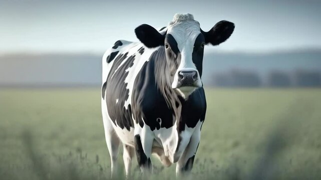 A domestic cow is grazing in a meadow