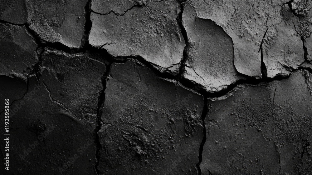 Poster cracked black clay wall texture close up detailed surface with unique patterns and shadows