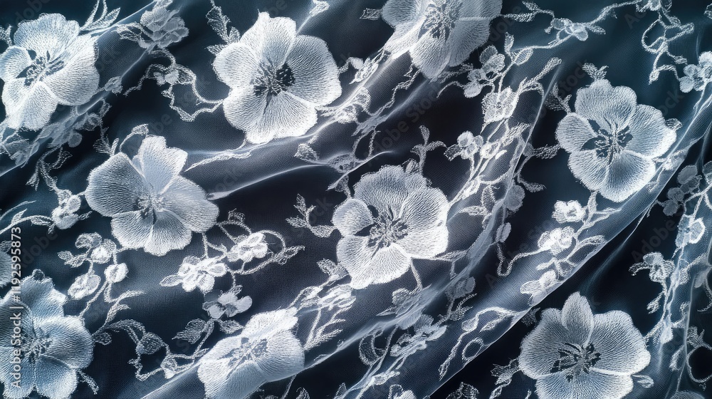 Poster elegant floral lace fabric texture for curtains and textiles with blank space for custom text design