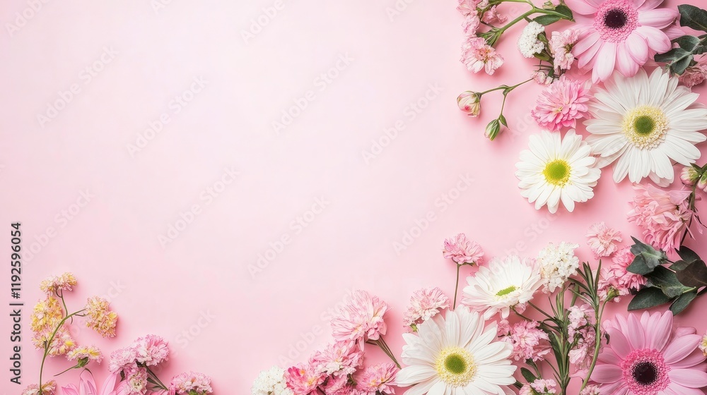 Poster floral arrangement border on soft pink backdrop with blank space for text or design elements