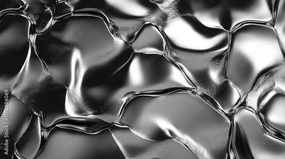 Aufkleber Crumpled metallic texture showcasing a glossy silver surface with intricate waves and patterns for modern design applications