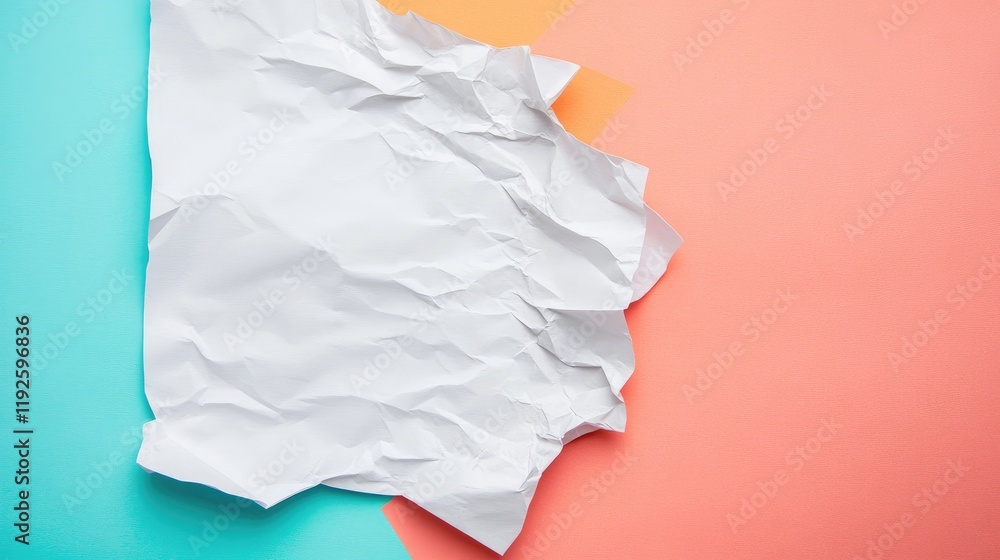 Aufkleber crumpled white a4 paper on vibrant colored background for creative design and art projects