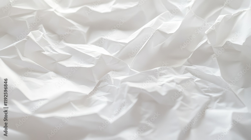 Fototapete Crumpled white paper texture background with ample empty space for text or design elements in a close-up view.