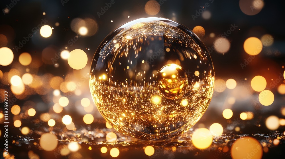 Poster golden crystal ball illuminated by sparkling lights creating an enchanting and mystical atmosphere s