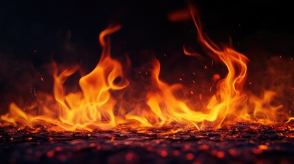 Fototapeta premium Vibrant flames dancing against a dark background showcasing the dynamic beauty and power of fire in an abstract composition.