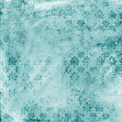 Aqua textured floral background with distressed vintage detailing—perfect for shabby chic decor, antique-style fabric, scrapbooking, and artistic projects.