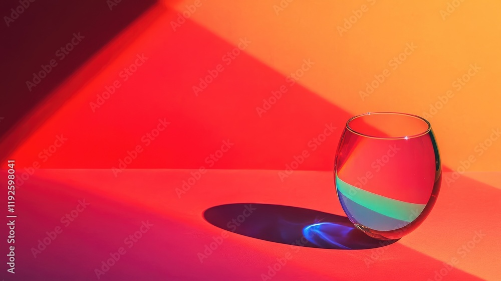 Poster Vibrant Light Refraction Through a Glass on Multicolored Background Creating Dynamic Shadows and Color Patterns