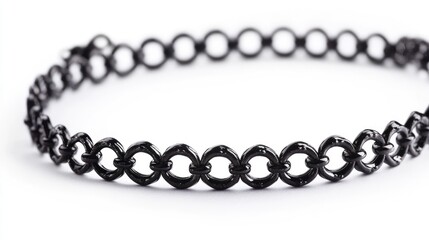 Obraz premium Elegant black choker necklace with intricate circular links on a white background showcasing modern fashion accessories