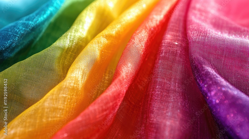 Poster vibrant close up of colorful rainbow fabrics displaying soft textures and rich hues for creative bac