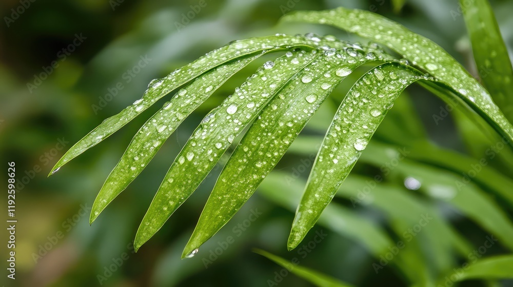Aufkleber closeup of lush green fern leaf with water droplets on its surface against a soft blurred background