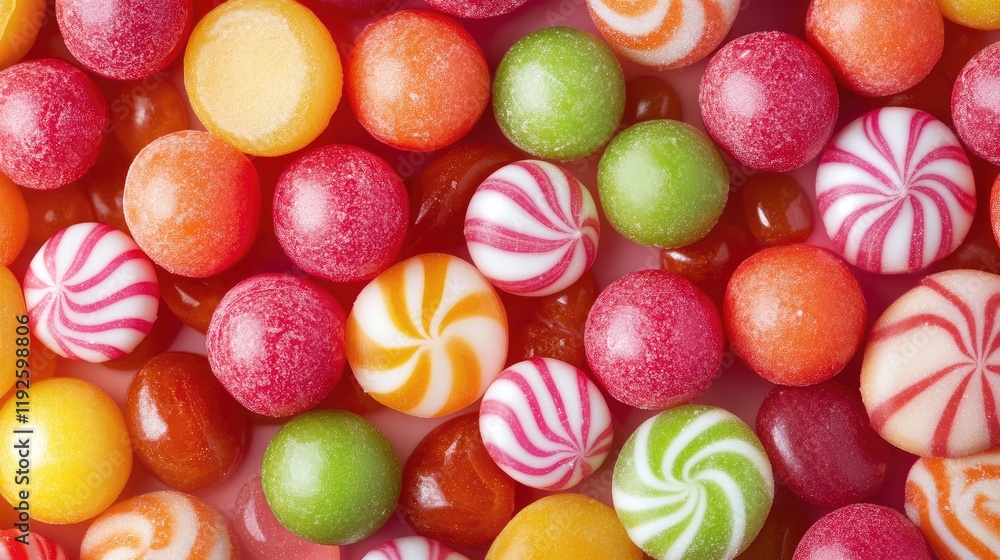 Poster colorful assortment of candies in various shapes and sizes creating a vibrant and playful background