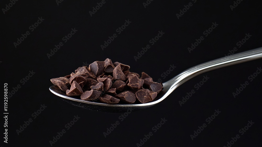 Aufkleber cocoa nibs on a stainless steel spoon against a dark background showcasing texture and richness of c