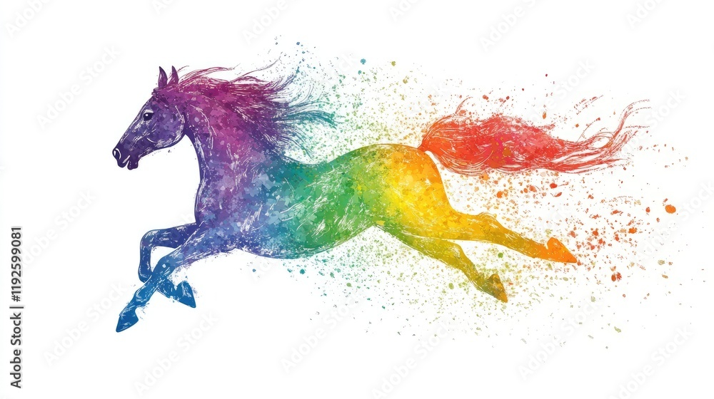 Poster vibrant rainbow unicorn illustration with splashes of color showcasing a magical and whimsical desig