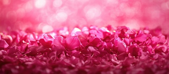 Obraz premium Fallen Pink Flower Petals on Blurred Vibrant Pink Background with Copy Space for Text Design and Floral Themes