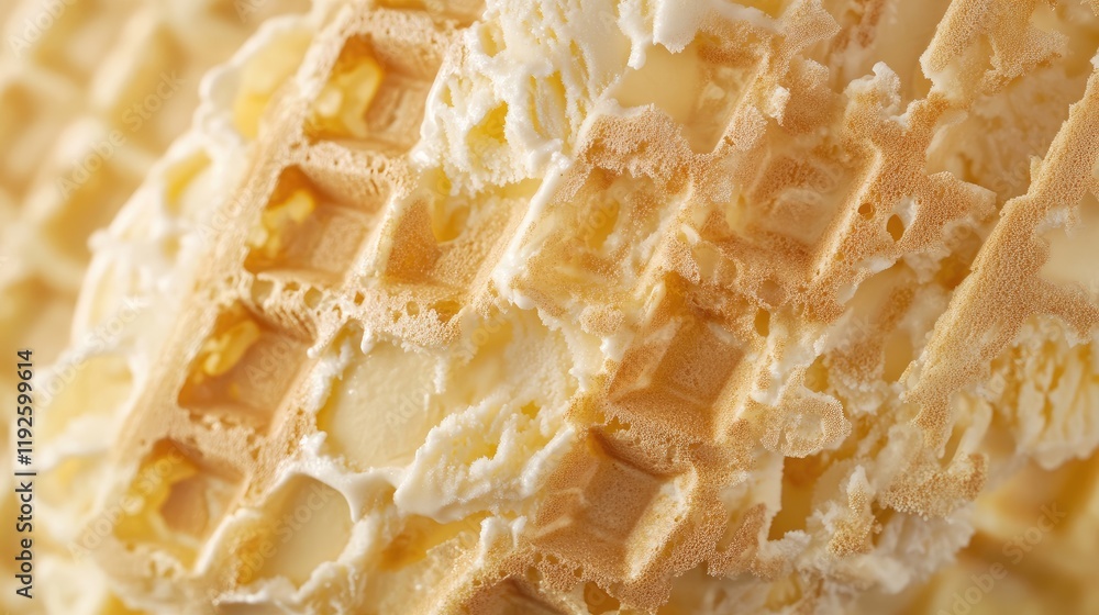 Poster vanilla flavored waffle ice cream with creamy texture and crispy cone close-up shot showcasing delic