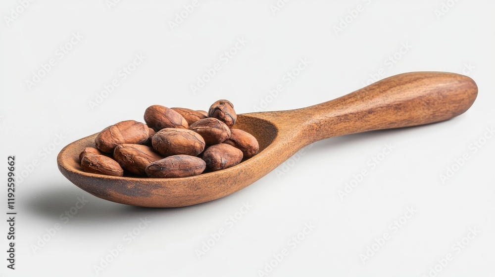 Aufkleber cocoa beans in a wooden spoon ready for roasting isolated on a clean background showcasing natural i