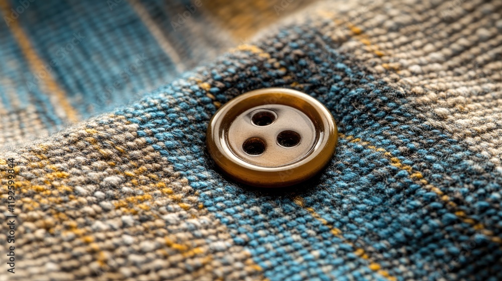 Poster Sewing Button Detail on Colorful Fabric Swatch Featuring Textured Patterns and Distinctive Colors