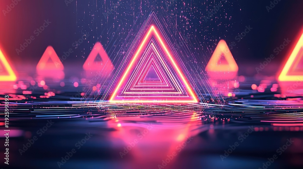 Poster triangle abstract background idea. vibrant neon triangles create a mesmerizing digital landscape wit