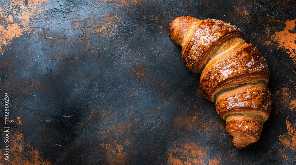 Poster freshly baked golden croissant on rustic background with textured dark surface perfect for culinary 