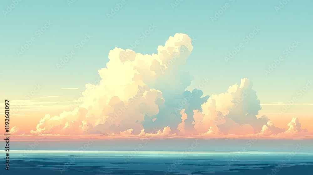 Poster a soft gradient sky with layers of delicate clouds, creating a tranquil and airy atmosphere.