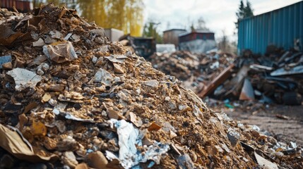 Piled Crushed Material from Construction and Demolition Waste in Industrial Setting