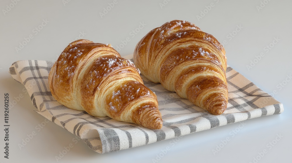 Poster croissants and pastries arranged on a napkin showcasing buttery layers and a golden crust ideal for 