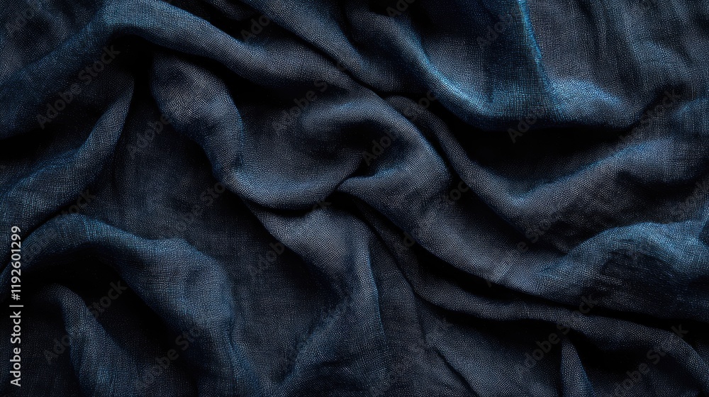 Poster Dark fabric texture with gentle folds and creases creating a rich, sophisticated background ideal for design or textile applications.