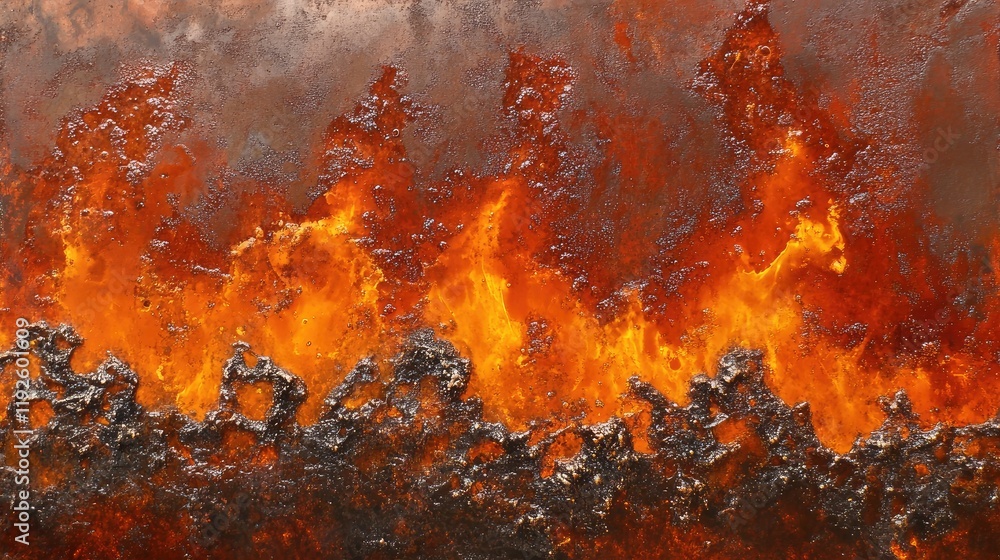 Poster intense flames and textured metal surface capturing fiery energy and grit in a dynamic close-up imag