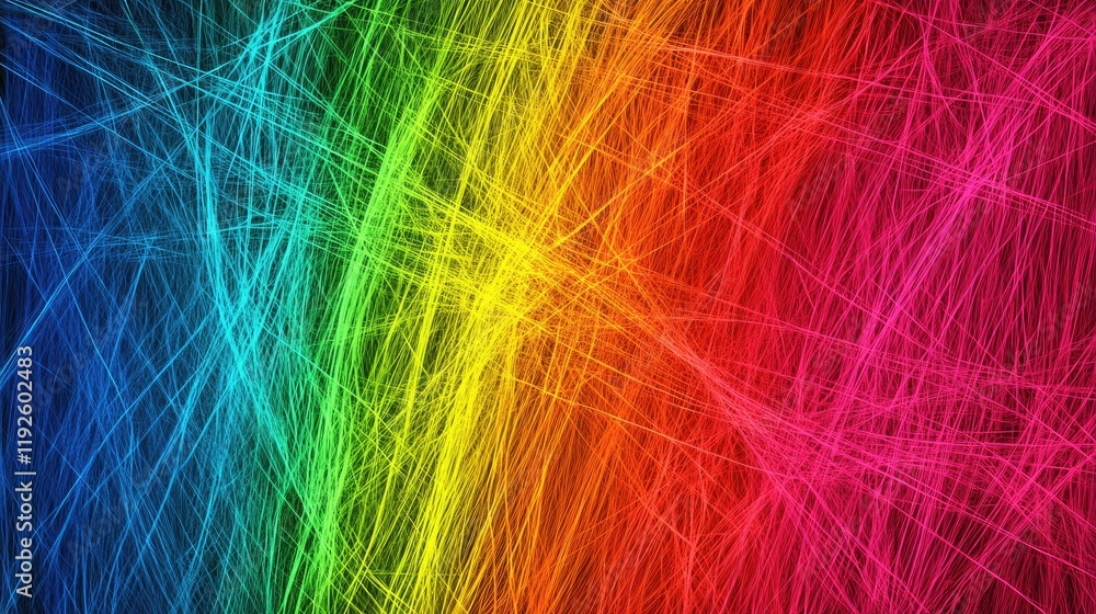 Poster vibrant abstract rainbow scribbles in vivid multicolor lines background