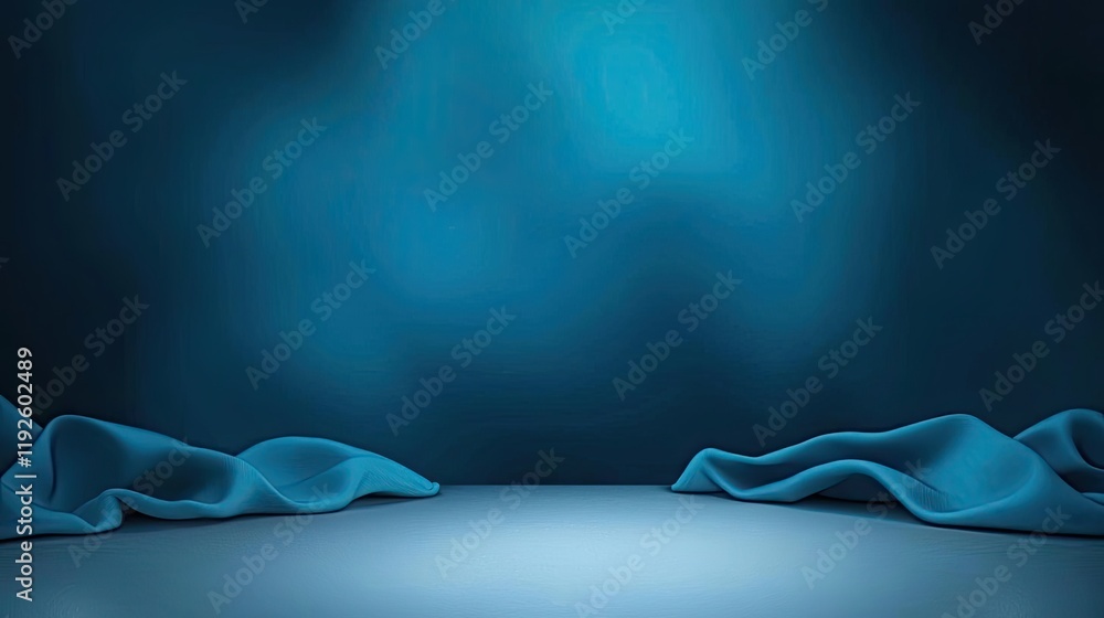 Poster blurred abstract background idea. elegant blue fabric drapes create a serene atmosphere with smooth 