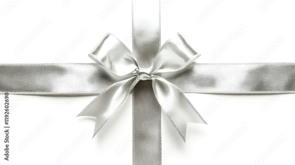 Poster elegant silver ribbon with bow arranged in a perfect cross on a clean white background ideal for gif