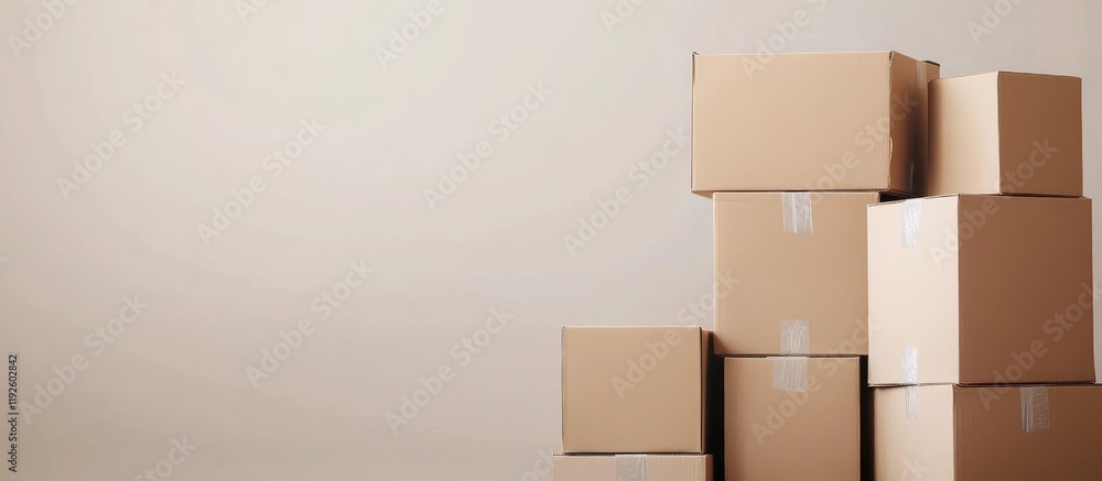 Poster boxes stacked neatly for storage or moving elevated against a light background with ample empty spac