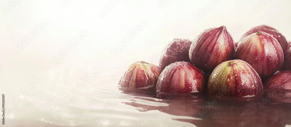 Poster ripe figs resting in sweet water with a soft background and ample space for text showcasing freshnes