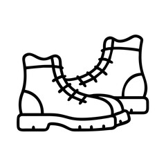 hiking boots on trail icon, hiking boots on trail line art - simple line art of hiking boots on trail, perfect for hiking boots on trail logos and icons and themed design