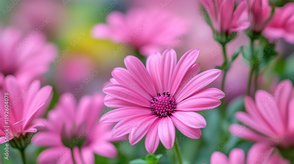 Aufkleber pink flowers in sharp focus with blurred background highlighting their vibrant color and delicate de