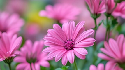 Obraz premium Pink flowers in sharp focus with blurred background highlighting their vibrant color and delicate details in a natural garden setting