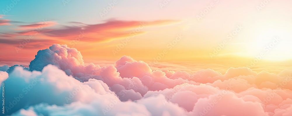 Poster cloudy abstract background concept. a serene sunset over soft clouds, creating a peaceful and vibran