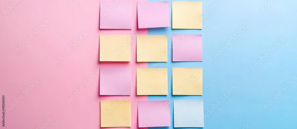 Poster creative brainstorming session using colorful sticky notes on a vibrant background for idea generati