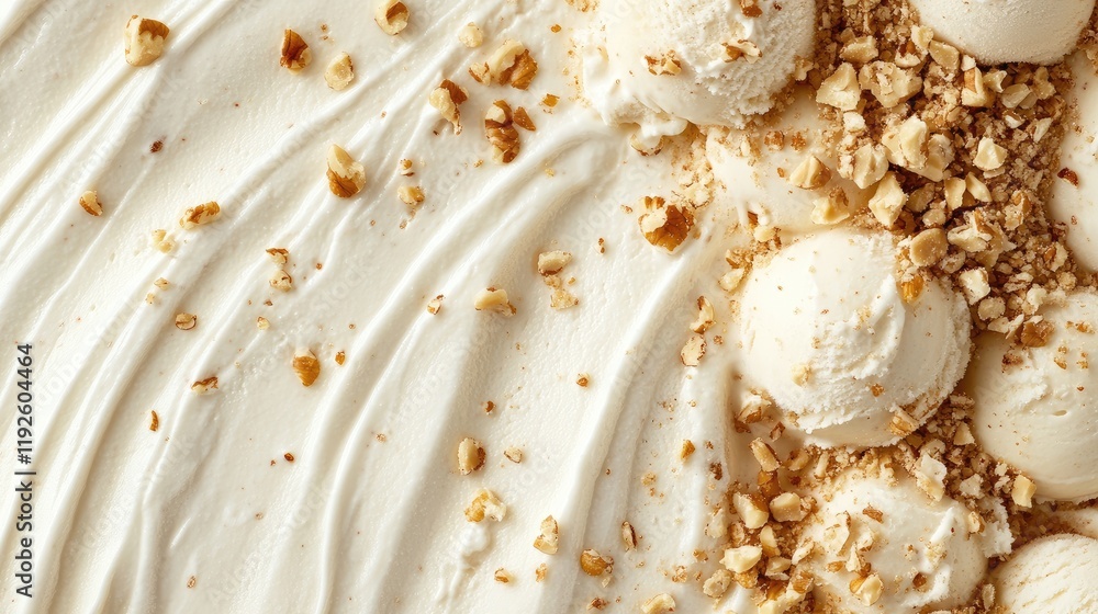 Aufkleber vanilla ice cream with crushed nuts on creamy background ideal for food advertising and text overlay