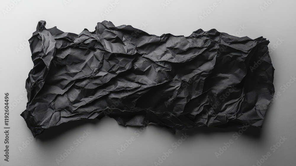 Poster Textured Crumpled Black Paper on Subtle Gray Background for Creative Design and Artistic Projects