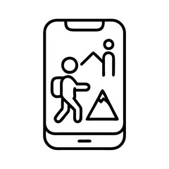 hiking trail app icon, hiking trail app line art - simple line art of hiking trail app, perfect for hiking trail app logos and icons and themed design