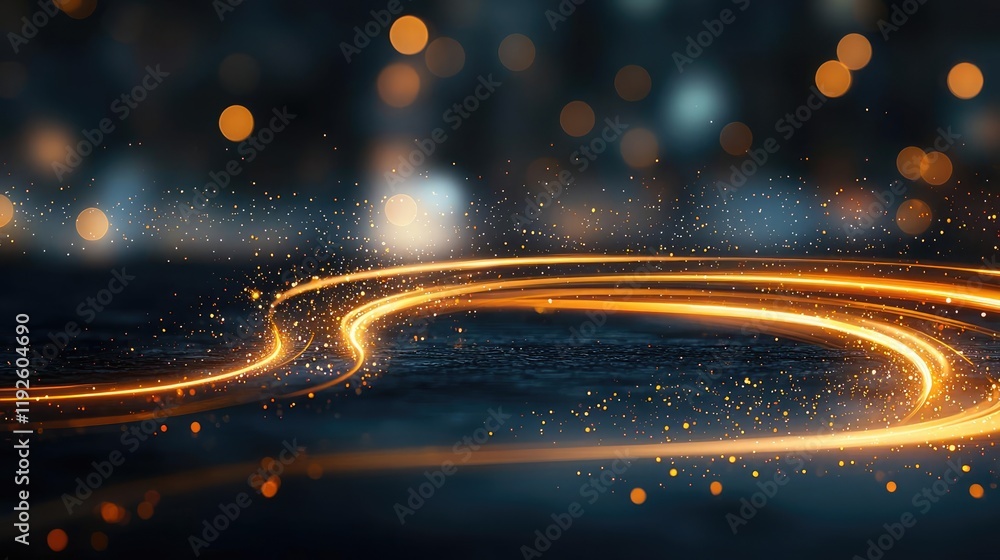 Poster blurred abstract background idea. a mesmerizing swirl of golden light dancing on a dark background, 